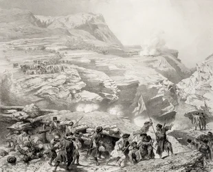Soulak-Pass bei Akhati, Dagestan, Tafel 61 aus einem Buch über den Kaukasus, graviert von Eugene Ciceri und Adolphe Jean-Baptiste Bayot, veröffentlicht von Alfred Leon Lemercier, Paris, 1847